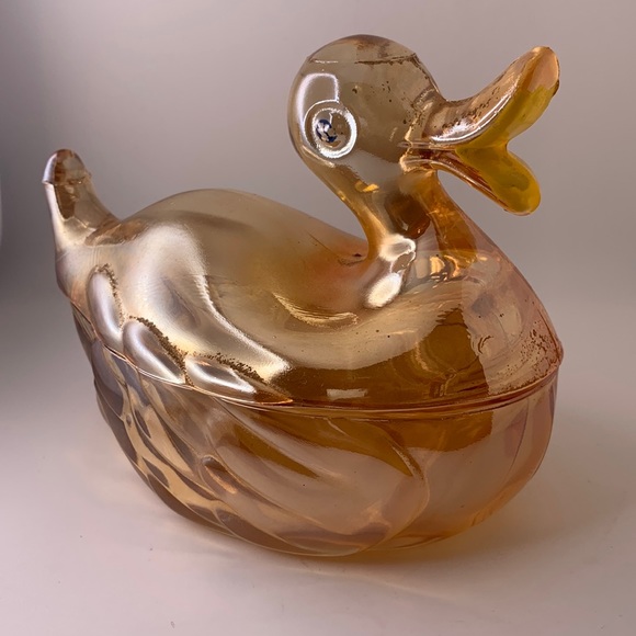Vintage Storage & Organization Vintage Carnival Glass Duck Candy